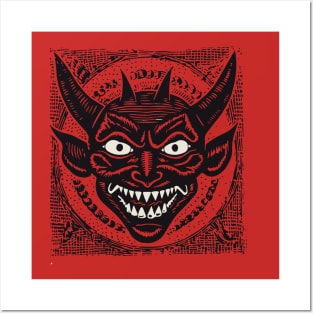 Lino Cut Devil Posters and Art